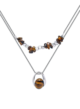 双层叠戴虎眼石项链高级感