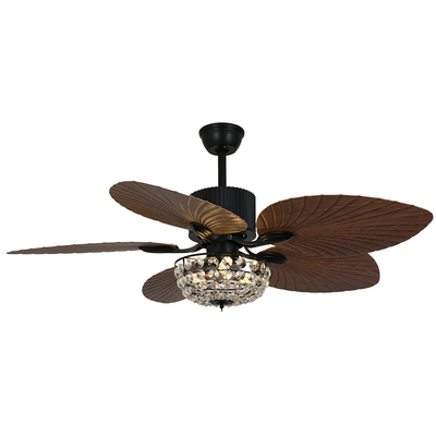 宸居2025新款风扇灯餐厅水晶电风扇吊灯中古芭蕉叶卧室客厅吊扇灯