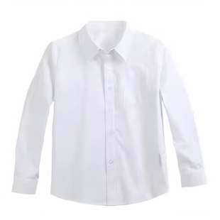 冬季加绒男长袖济南历下校服同款衬衣初中生白色莱卡棉尖领上衣