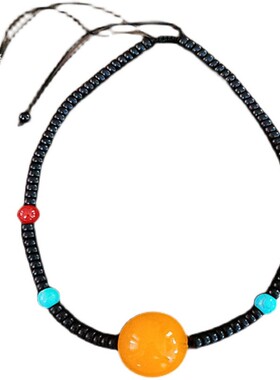 抖音网红黄蜜蜡鸡油黄项链