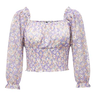 tq区绫致VeroModa雪纺衫女25春夏蕾丝印花甜美小清七分袖时尚