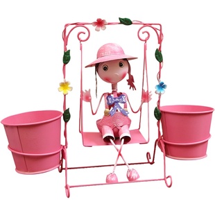 复古纯手工铁艺可爱的秋千情侣铁皮娃娃婚庆个性创意装饰笔筒摆件