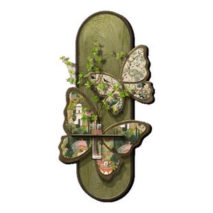 中古风水培绿植玄关装饰画客厅法式复古背景墙宋代美学蝴蝶挂画