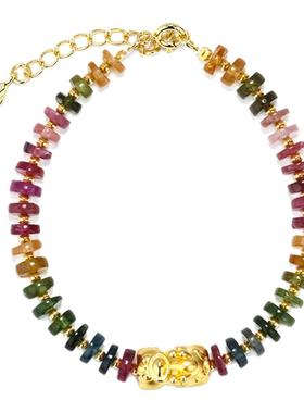 MGS/曼古银925银貔貅彩虹碧玺手链算盘珠水晶手串中式多巴胺手链