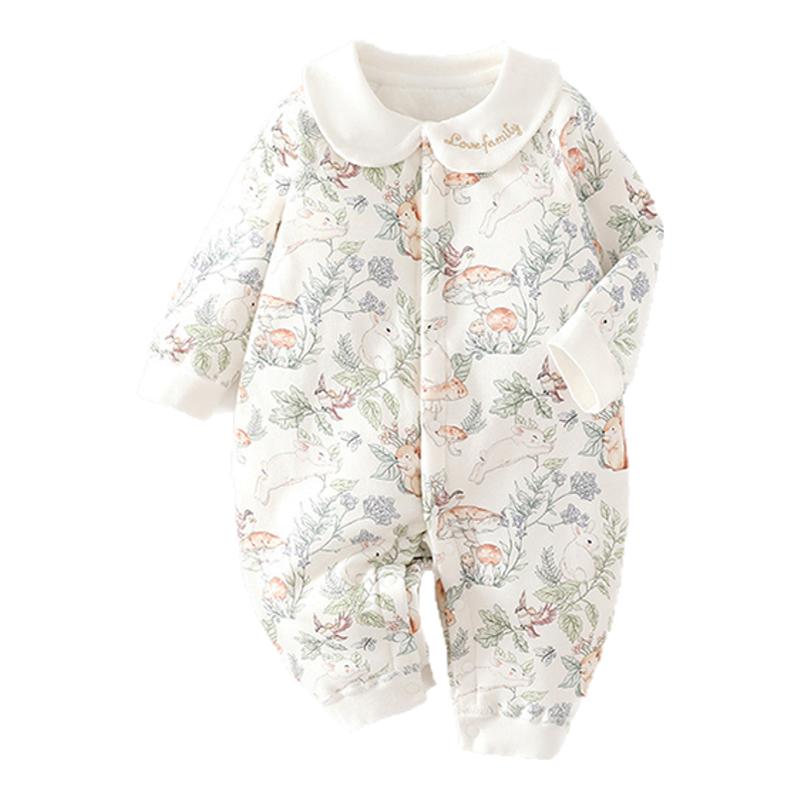婴儿衣服秋冬季新款夹棉连体衣女宝宝纯棉加厚保暖哈衣棉衣棉服