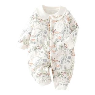 婴儿衣服秋冬季新款夹棉连体衣女宝宝纯棉加厚保暖哈衣棉衣棉服