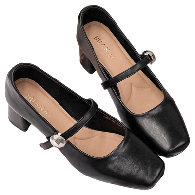 法式方头高跟玛丽珍鞋粗跟单鞋