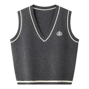 东京岁时记jk灰色针织套头马甲女秋季慵懒风无袖毛衣叠穿背心马夹