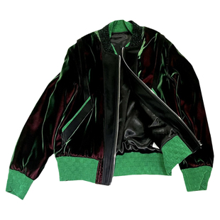 意大利变色醋酸丝绒荧光绿短款外套男士高级加厚修身薄棉衣夹克