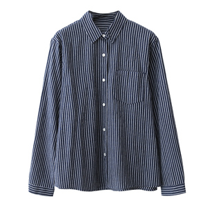 小耳出品 韩系海魂风 色织条纹/重工磨毛 全棉休闲宽松竖条纹衬衫