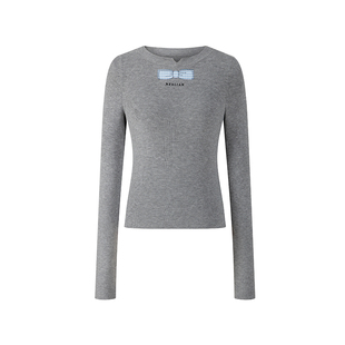 HERLIAN2025年秋季新品女士格纹拼接蝴蝶结设计针织打底衫