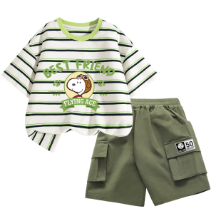 史努比童装男童潮帅气时髦套装夏季2026新款男孩短袖短裤儿童夏装