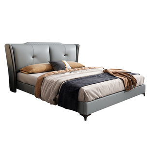 晨巢高端大气皮床主卧1.8米双人大床现代简约意式主卧室实木大床