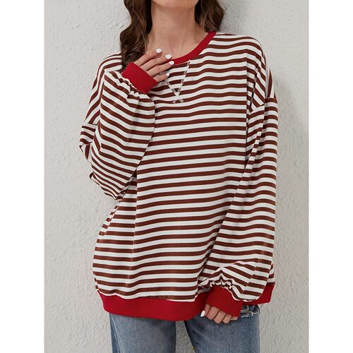 O 52481 Round Neck Striped T-Shirt 拼色条纹T恤 欧美跨境