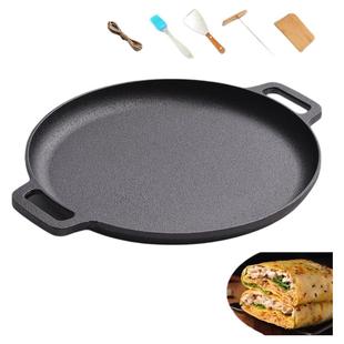 加厚煎饼锅双耳铸铁平底锅无涂层鏊子生铁烙饼锅家用不粘锅电磁炉