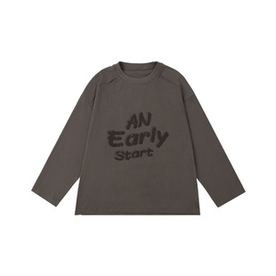 男童长袖T恤字母休闲韩版休闲儿童男孩圆领体恤衫上衣百搭深灰色