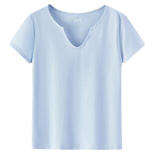 森马短袖T恤女夏季海鸥领短款修身棉麻纯色正肩2026新款气质衣服