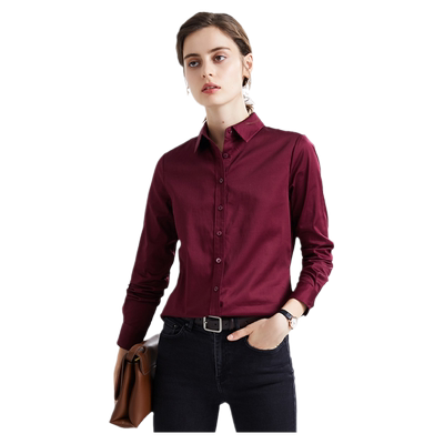 酒红色衬衫女长袖新款职业装洋气