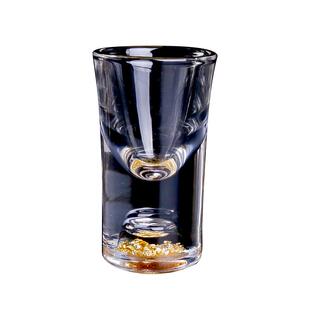 中式白酒杯金箔酒具套装家用无铅玻璃一口杯酒盅刻度量酒器带杯架