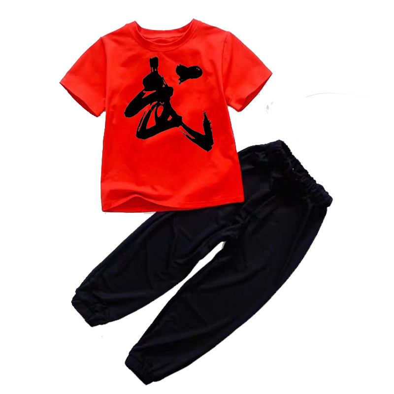 儿童武术服纯棉短袖夏少儿功夫练功服男女训练服中国风武术表演服