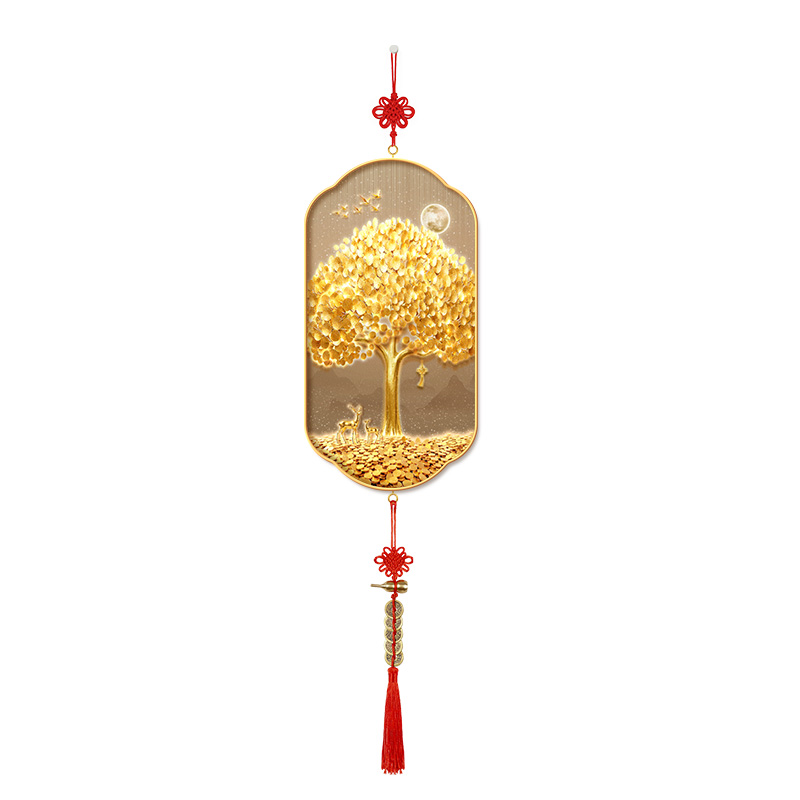 新款发财树寓意好挂件客厅玄关柜摇钱树装饰画招财旺运入户门挂饰