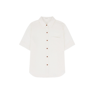 「MISAZ」‘effortless’小正肩 亚麻莱赛尔 撞色刺绣短袖衬衫