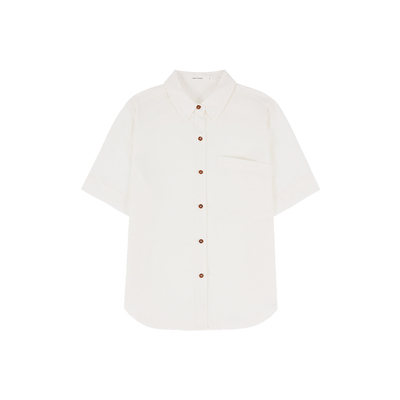 MISAZ莱赛尔撞色刺绣短袖衬衫