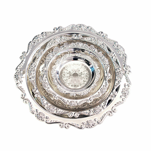 大中小镀银蛋糕托盘下午茶点心盘首饰收纳盘摆件甜品台零食碟展示