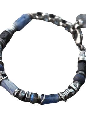 纯银蛋白石电气石蓝晶石手链银珠