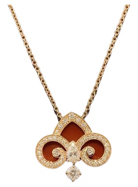 红玛瑙满钻鸢尾花钥匙项链