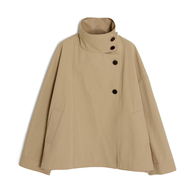 PLANITES 高智细腻感精梳棉 大立领宽襟廓形斗篷风衣