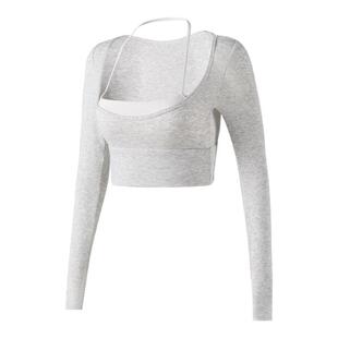 新款瑜伽服上衣女假两件跑步运动长袖秋冬带胸垫普拉提健身服套装
