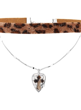 豹纹十字架choker项链甜酷辣妹