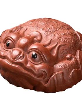 东方泥土招财陶瓷荷叶蟾茶宠摆件