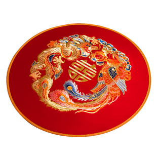 结婚喜字茶杯垫敬茶圆形防水餐垫婚礼餐桌垫布中国风龙凤刺绣垫子
