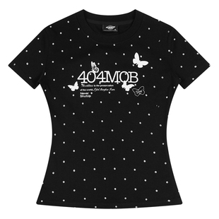 404MOB斑点满印蝴蝶美式正肩修身显瘦短袖t恤2026夏女款辣妹上衣