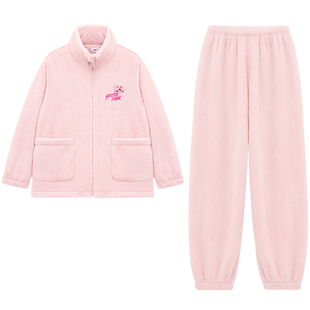 亲嘴猫【粉红豹】暖暖绒可外穿长袖休闲保暖女睡衣家居服套装秋冬