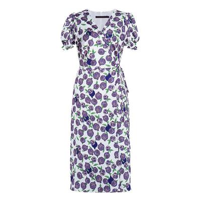 罗衣复古花色缎面连衣裙