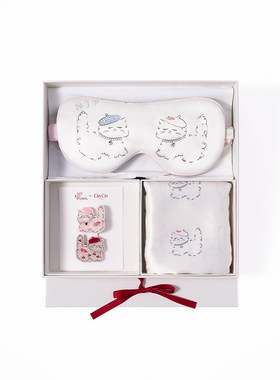 生日礼物】Not Just Pajama珍珠小猫真丝眼罩枕套发圈礼盒桑蚕丝