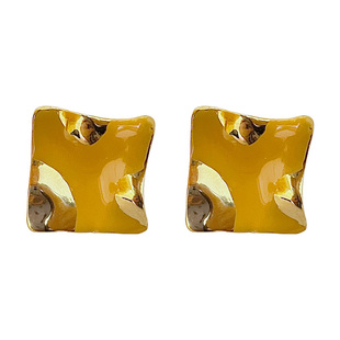 奶酪陷阱|不规则方块橙色耳环小众设计不撞款925银针