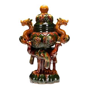 博艺萱唐三彩中式古典风陶瓷熏炉居家创意摆件客厅办公室手工艺品