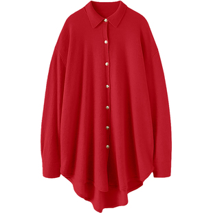 通勤百搭腔调！廓形衬衫羊绒衫女中长款开衫POLO领纯羊绒毛衣宽松