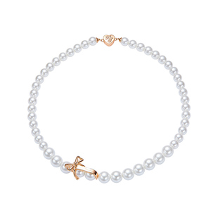 NanaJacqueline仿珍珠爱心蝴蝶结绑带项链气质轻奢高级感生日礼物