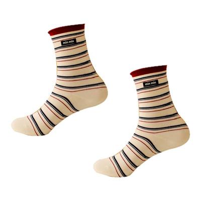 米吉诺拉 春秋无骨韩系松口卷边条纹堆堆袜学院风纯棉中筒袜子女