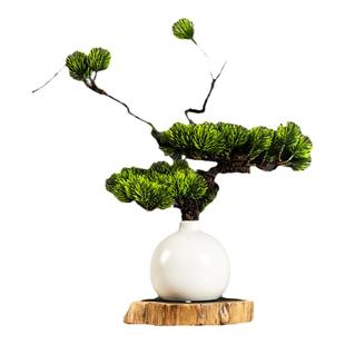 仿真迎客松盆景摆件陶瓷小花瓶套装中式客厅桌面禅意装饰假花松树