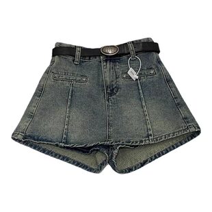 牛仔半身裙裤女2026年夏季新款韩版ins设计感高腰防走光阔腿短裤