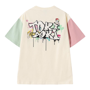 tokidoki拼色短袖男女夏新款情侣装设计感小众宽松休闲上衣T恤