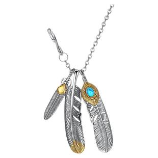 高桥吾郎羽毛项链男潮钛钢复古叶子吊坠长款毛衣链女挂坠情侣配饰