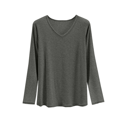 V领长袖T恤女春秋冬修身内搭鸡心领莫代尔打底衫减龄气质爆款上衣