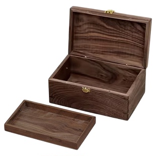 黑胡桃实木存金条收纳盒黄金龙凤手镯百宝箱磁吸长方形首饰盒轻奢